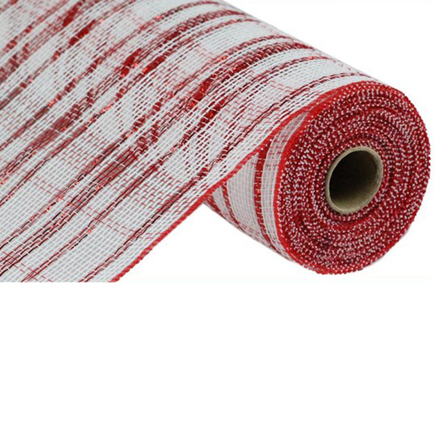 10.5" White Red Cotton Foil Check Mesh RY841549