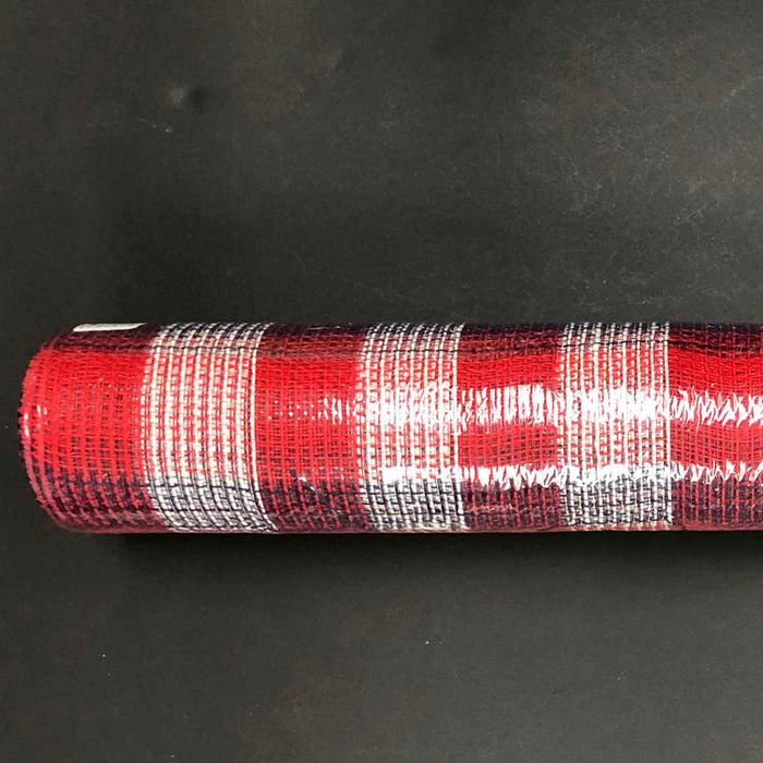 10" Red Cream Navy Check Fabric Plaid Mesh XB100910-27