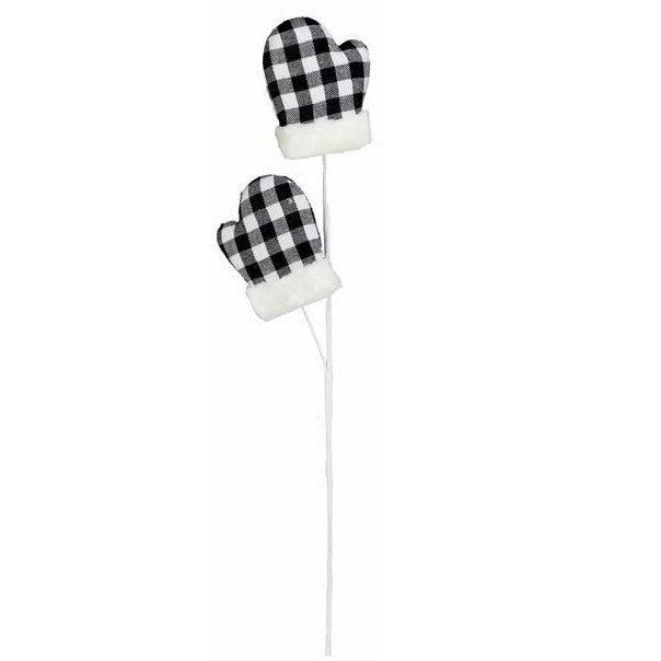 Black White Buffalo Check Faux Fur Mitten Pick XS978736