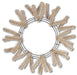 The 24" Work Wreath Burlap Color XX7488W4 features a circular metal frame adorned with beige artificial pine branches arranged in an incomplete design, perfect for crafting decorations. The evenly spaced branches create a large open center, giving it the appearance of a rustic burlap work wreath.