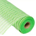 The 10.5" Poly Faux Jute Mesh Fresh Green Cream RY830260 is partially unrolled to reveal its unique texture and pattern, featuring white stripes on a fresh green background. Crafted from polypropylene-based fabric, it extends outward beautifully when positioned horizontally.